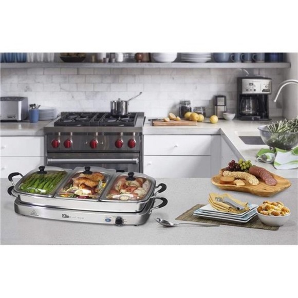 Elite Platinum EWM-9933 Deluxe Triple Buffet Server Food Warmer 3 x 2.5Qt - Picture 3 of 7